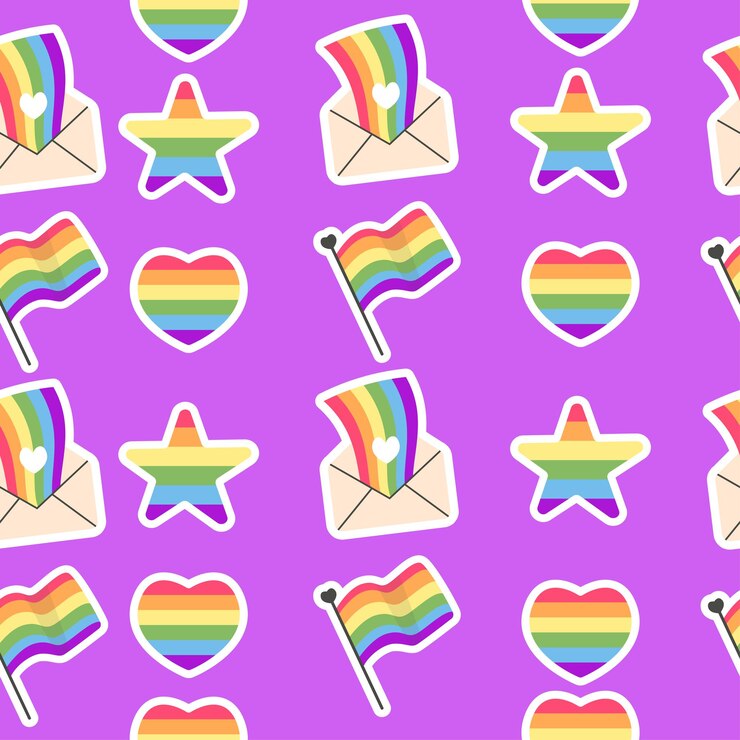 Vector patrón sin costuras lgbti estrella corazón letra mes de orgullo