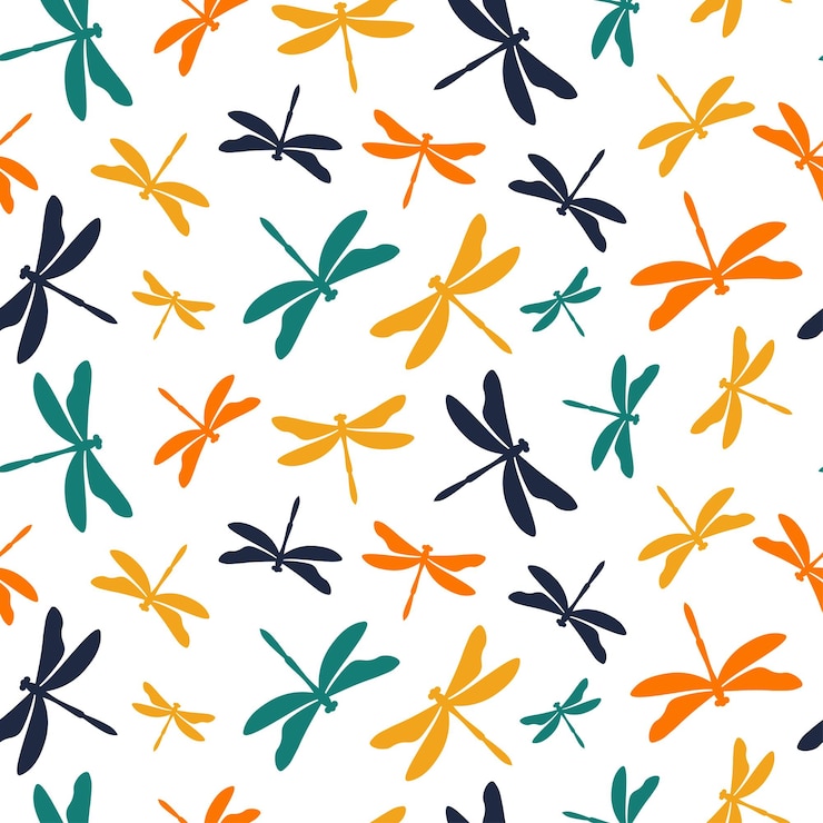 Vector patrón sin costuras de libélulas coloridas con fondo blanco