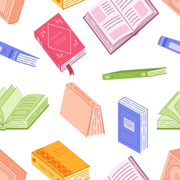Patrón sin costuras con libros en cubiertas coloridas Libros de texto para leer y aprender