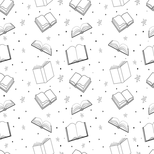 Patrón sin costuras con libros decorativos de contorno Ilustración vectorial