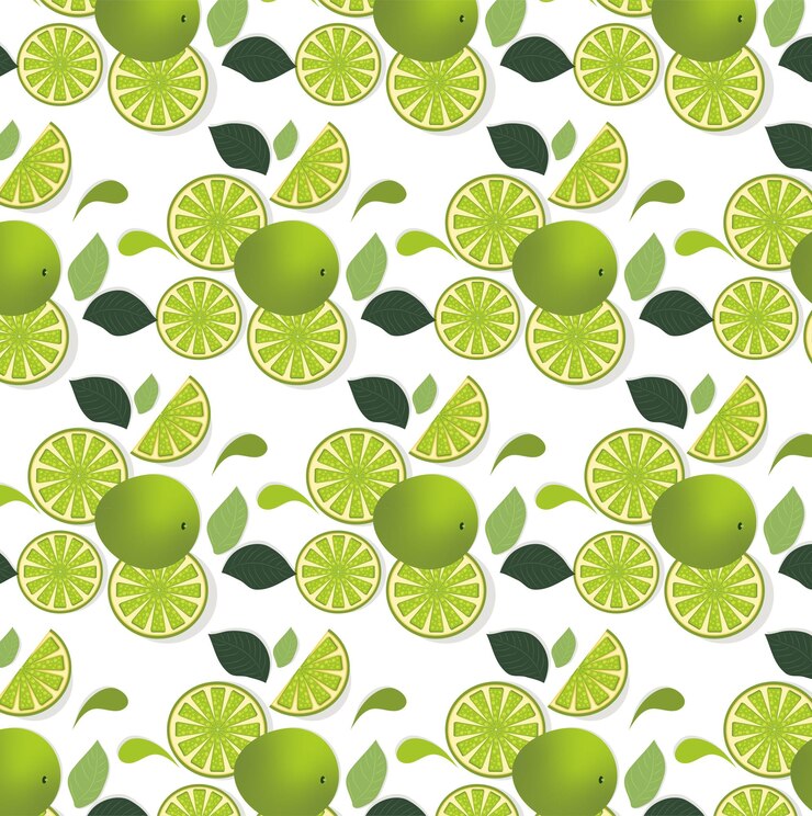 Vector patrón sin costuras con lima frutas y hojas diseño para copas de camiseta de tela textil, etc.