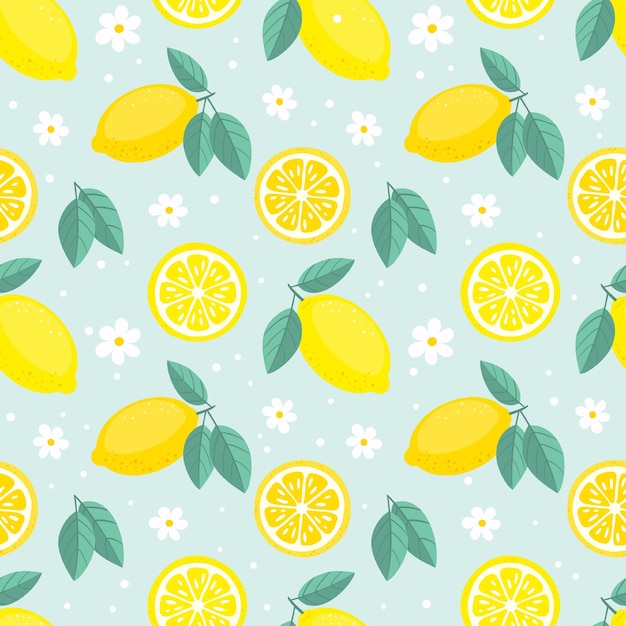 Patrón sin costuras de limón afrutado de vector fondo de verano de frutas tropicales