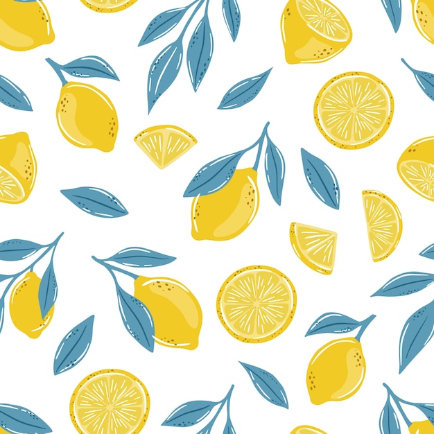 Patrón sin costuras de limones dibujados a mano Fondo de cítricos Perfecto para carteles de papel tapiz textil