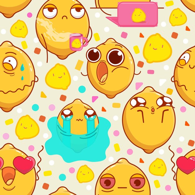 Patrón sin costuras con limones emocionales Elementos cómicos en estilo de dibujos animados