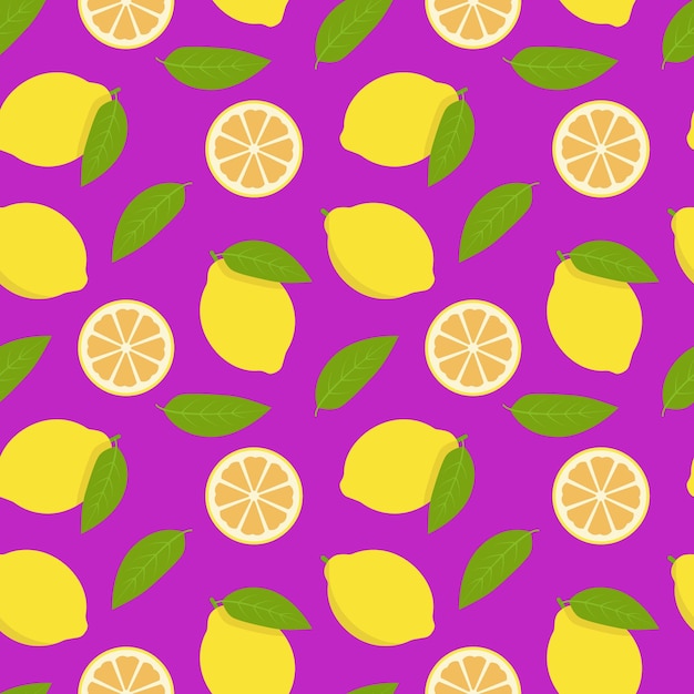 Patrón sin costuras con limones y hojas Fondo de ilustración vectorial o papel tapiz para textil
