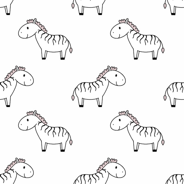 Patrón sin costuras linda cebra Vector doodle ilustración Fondo para coser ropa de niños e imprimir en tela Papel tapiz para guardería