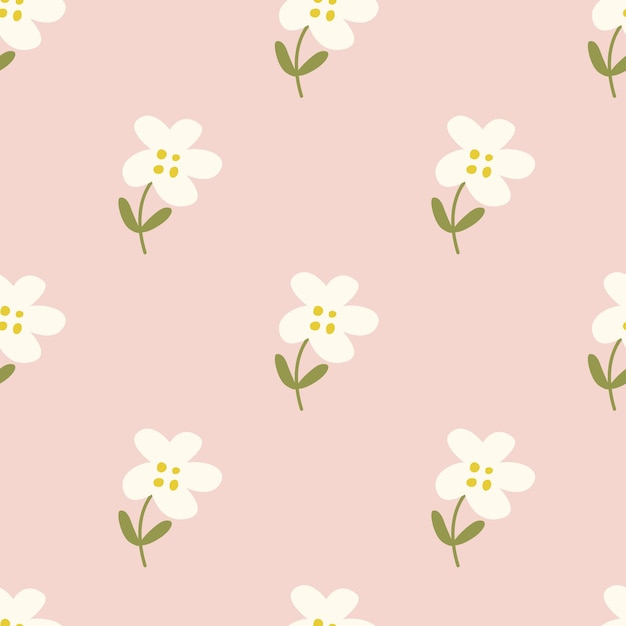 Patrón sin costuras con una linda flor en orden aleatorio sobre un fondo rosa.