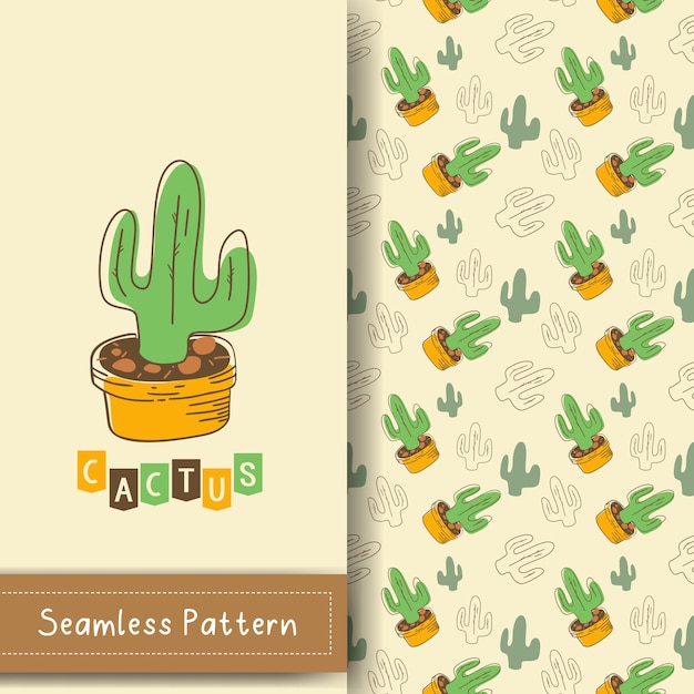 patrón sin costuras con linda ilustración de cactus