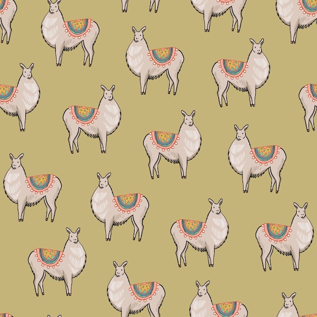 Patrón sin costuras con una linda ilustración vectorial de alpaca