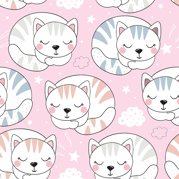 Patrón sin costuras con una linda ilustración vectorial de gato pequeño Impresión vectorial con gatito