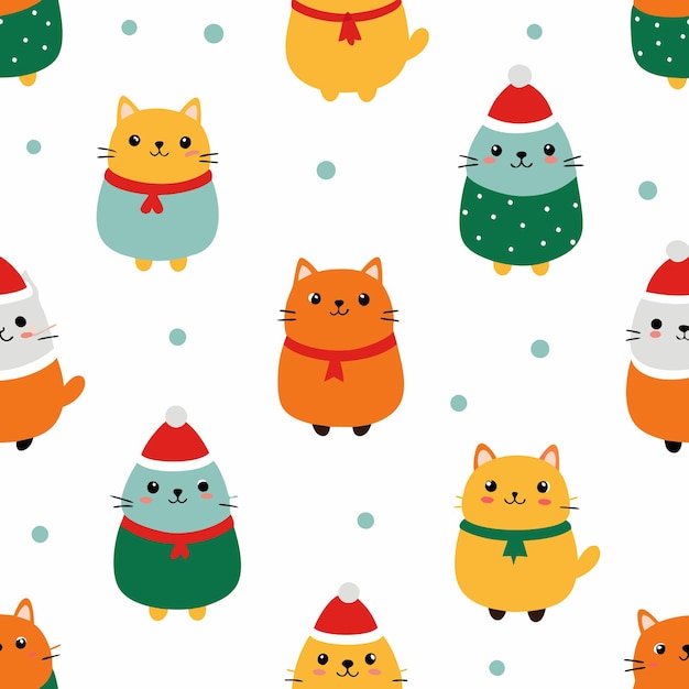 Patrón sin costuras con una linda ilustración vectorial de Navidad de gatos gordos de dibujos animados