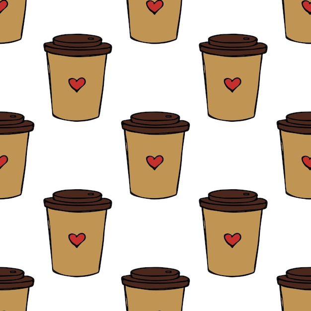 Patrón sin costuras con una linda taza de té o café garabateo para impresión decorativa papel de embalaje tarjetas de felicitación papel tapiz y tela