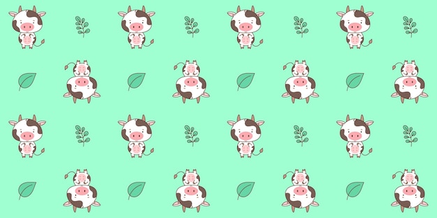 Patrón sin costuras con una linda vaca Animales lindos al estilo kawaii Dibujos para niños