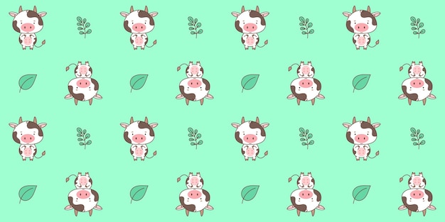 Patrón sin costuras con una linda vaca Animales lindos al estilo kawaii Dibujos para niños