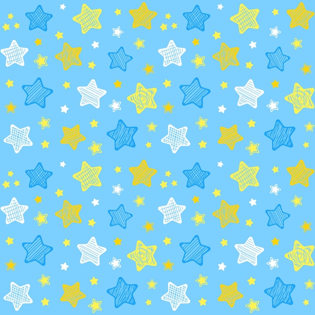 Patrón sin costuras con lindas estrellas amarillas sobre fondo azul