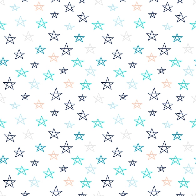 Vector patrón sin costuras con lindas estrellas blancas dibujadas a mano lineal sobre fondo blanco. kawaii delgada línea desordenada