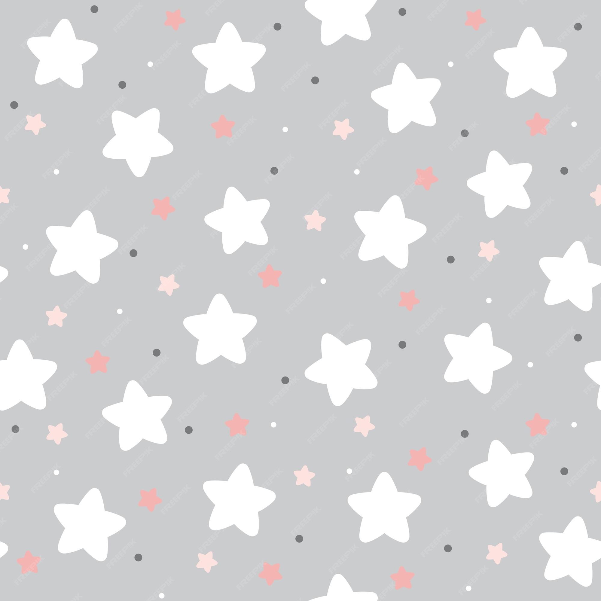 Patrón sin costuras de lindas estrellas blancas sobre fondo gris pastel |  Vector Premium