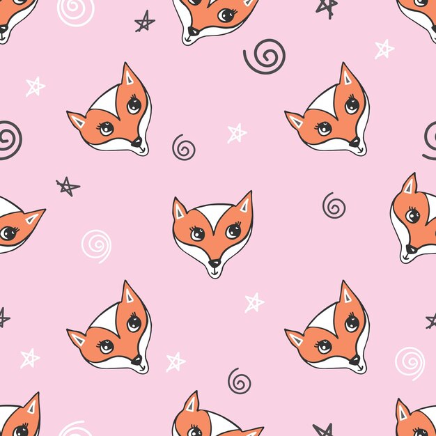 Patrón sin costuras Lindo animal rojo zorro bebé en rosa Impresión vectorial para niña Patrón de papel de regalo