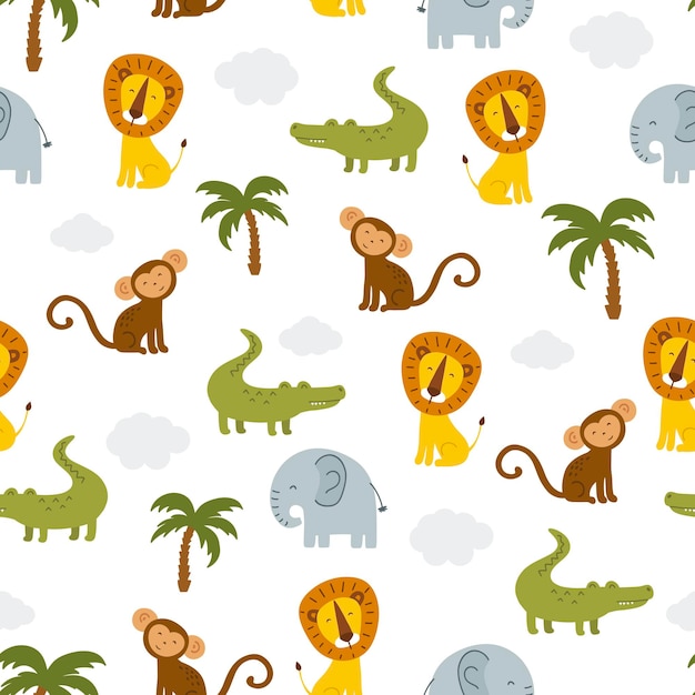 Patrón sin costuras con un lindo animal salvaje safari africano Ilustración vectorial