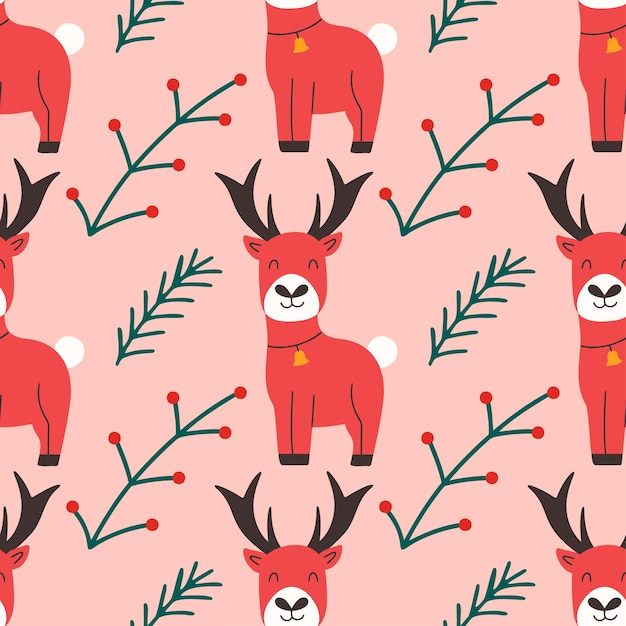 Patrón sin costuras con un lindo ciervo navideño Ilustración vectorial