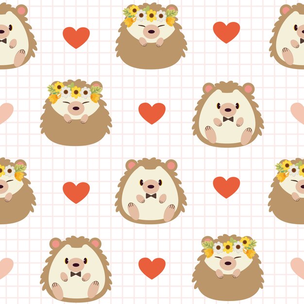 El patrón sin costuras de lindo erizo con corazón en el tema del amor