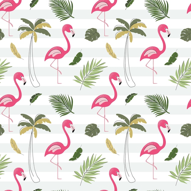 Patrón sin costuras con lindo flamenco pájaros exóticos fondo infantil de la selva papel tapiz tropical