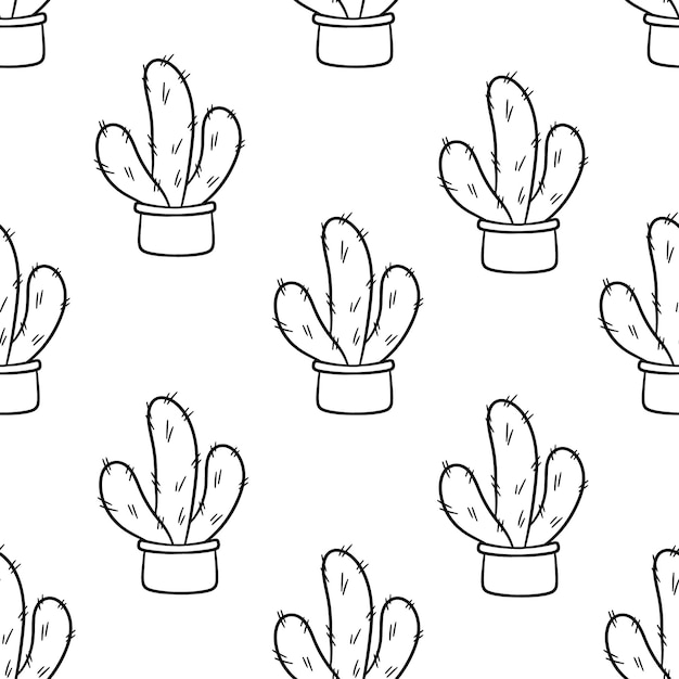 Patrón sin costuras con lindo fondo de cactus dibujado a mano blanco