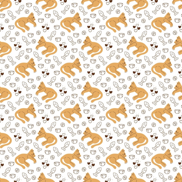 Patrón sin costuras con un lindo gato abstracto y cosas para gatos Ideal para envolver papel
