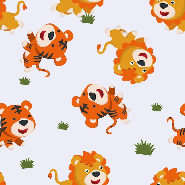 Patrón sin costuras de lindo león y oso en la selva Fondo infantil de vector creativo