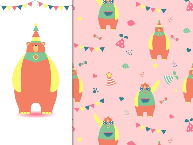 Patrón sin costuras con un lindo oso naranja_Perfecto para el diseño de tarjetas de felicitación_duchas para bebés y textiles para el hogar