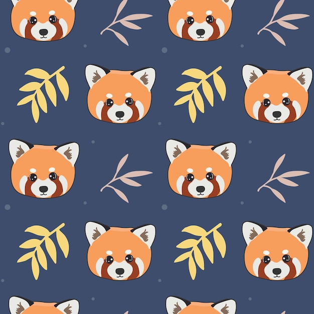 Patrón sin costuras de lindo panda rojo y bambú diseño de dibujos animados carácter animal estilo de vector plano textura para tela envoltura textil ropa de papel tapiz