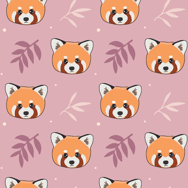Patrón sin costuras de lindo panda rojo y bambú Diseño de dibujos animados carácter animal estilo de vector plano Textura para tela envoltura textil ropa de papel tapiz