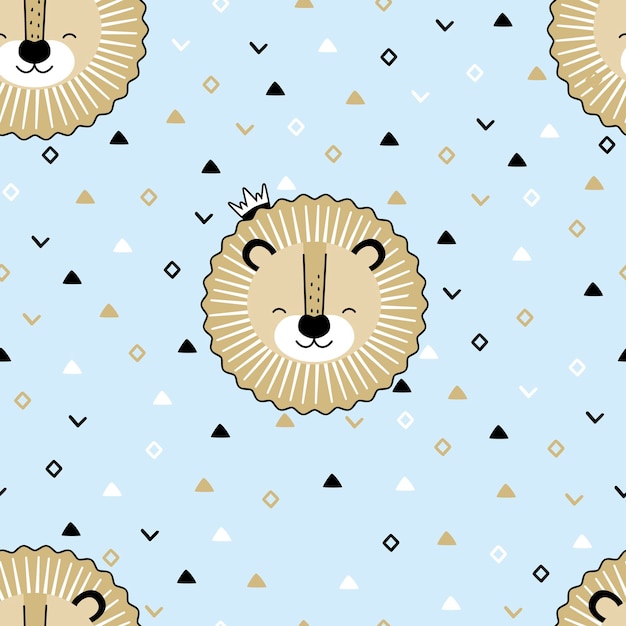Patrón sin costuras con lindo personaje león Impresión ideal para telas textiles y envoltura de regalos Bebé