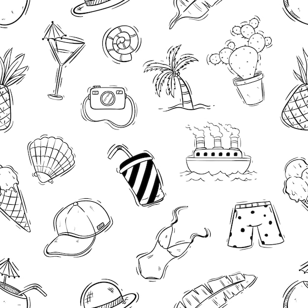 Patrón sin costuras lindo verano con estilo doodle