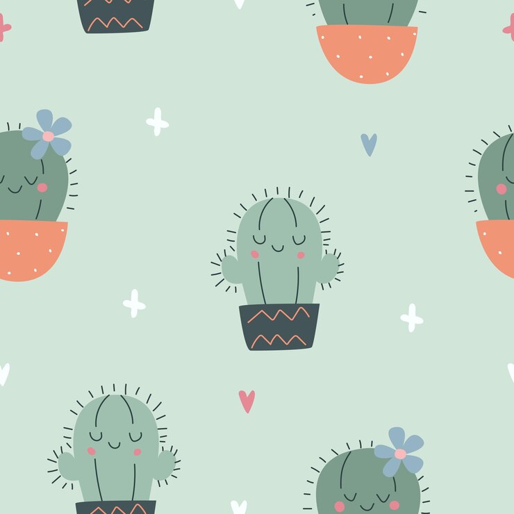 Patrón sin costuras con lindos cactus en un fondo de color Ilustración vectorial