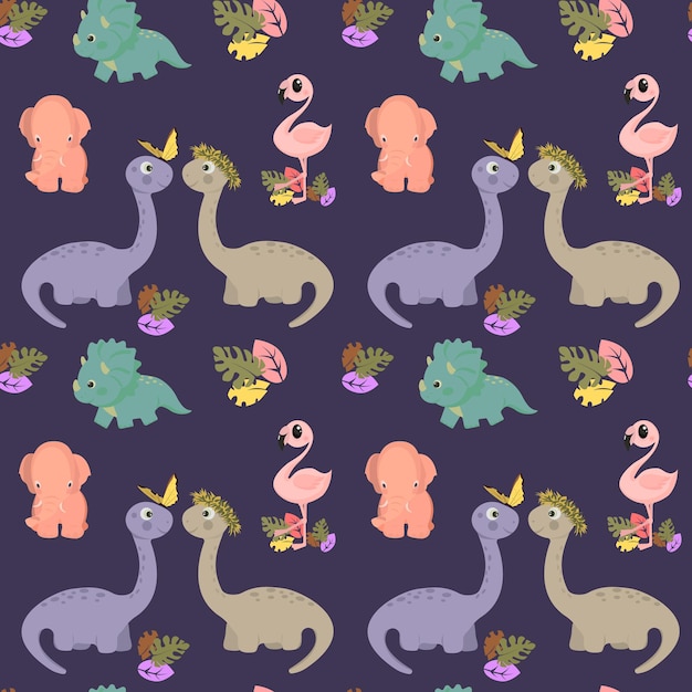 Patrón sin costuras con lindos dinosaurios de dibujos animados Diversión infantil Fondo transparente Ilustración plana