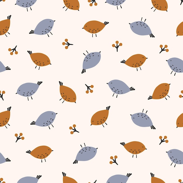 Patrón sin costuras Lindos pájaros sobre fondo claro. Ilustración vectorial