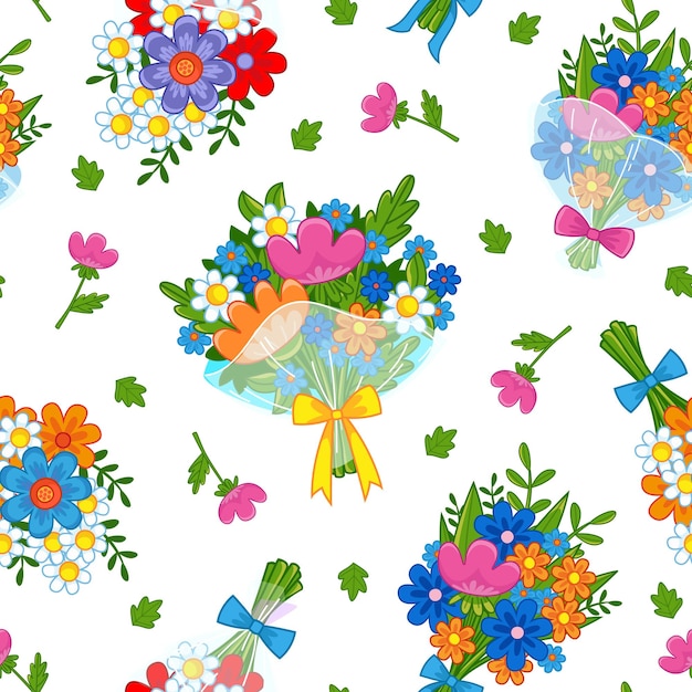 Vector patrón sin costuras con lindos ramos de flores sobre un fondo blanco decoración infantil de primavera