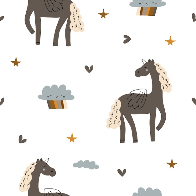 Patrón sin costuras de lindos unicornios en estilo boho ilustración vectorial aislado sobre fondo blanco fo