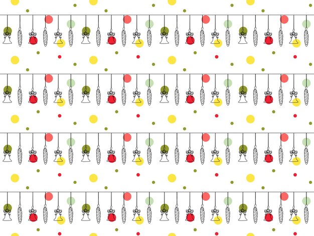 patrón sin costuras de una línea continua de juguetes y bolas de árbol de Navidad vacaciones de Navidad