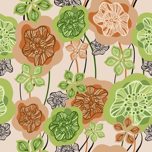 Patrón sin costuras de líneas y flores abstractas Fondo floral en estilo moderno