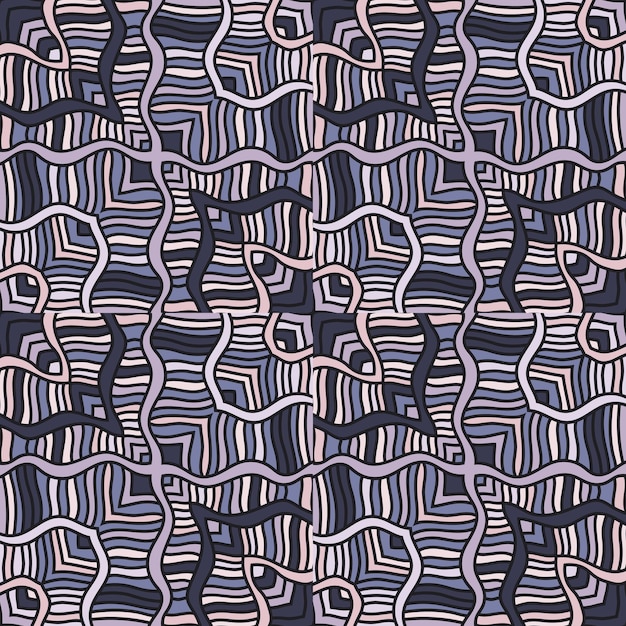 Patrón sin costuras con líneas onduladas abstractas Azulejo de mosaico tribal Relación textil