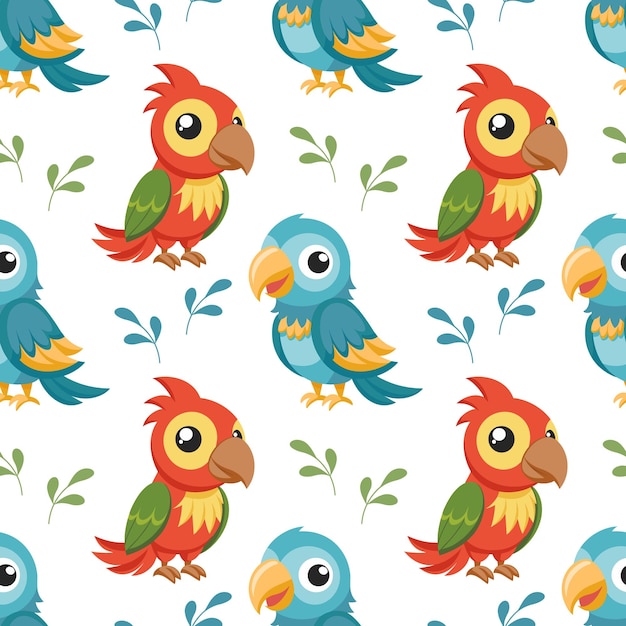 Patrón sin costuras de loros coloridos y lindos pájaros de dibujos animados de guacamayo Impresión de fondo de ilustración
