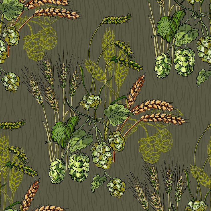 Vector patrón sin costuras con lúpulo y trigo estilo de boceto de color fondo dibujado a mano ilustración detallada dibujada a mano ideal para impresiones de telas y textiles embalaje de invitaciones o cualquier idea deseada
