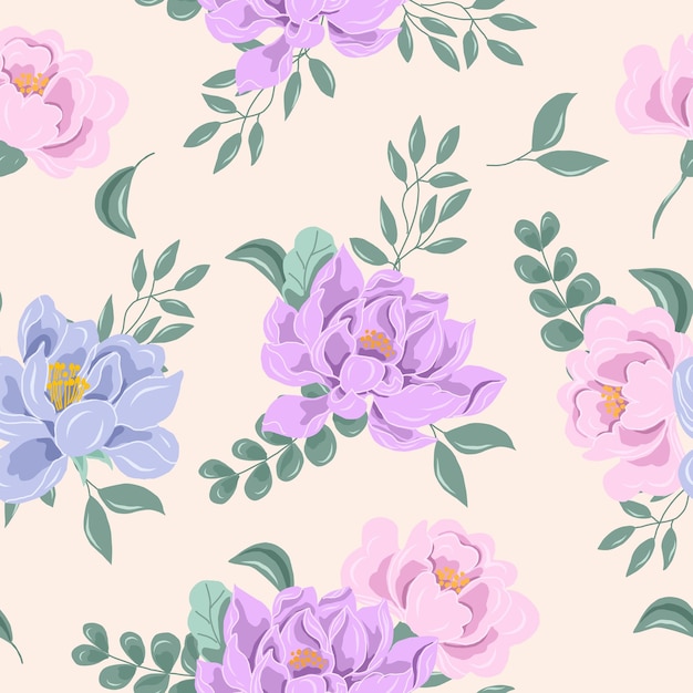 El patrón sin costuras de la magnolia púrpura y la flor rosa