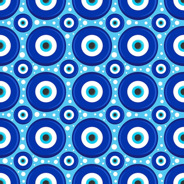 Patrón sin costuras de mal de ojo Símbolo de protección en Turquía y Grecia Fondo con nazar azul