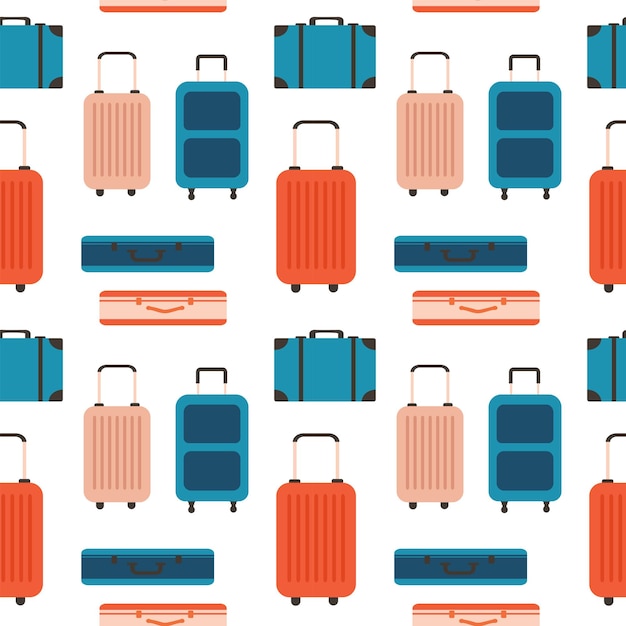 Patrón sin costuras de maletas para viajes y ocio Ilustración en color resaltada sobre un fondo blanco