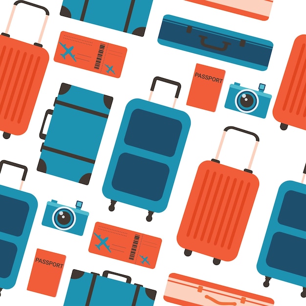 Patrón sin costuras de maletas para viajes y ocio Ilustración de colores coloridos