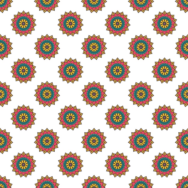 Patrón sin costuras de mandala de flores sobre un fondo blanco