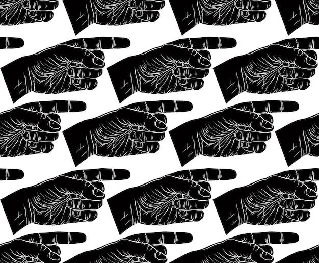 El patrón sin costuras de las manos que apuntan con el dedo, el fondo vectorial en blanco y negro para papeles de pared, textiles u otros diseños.